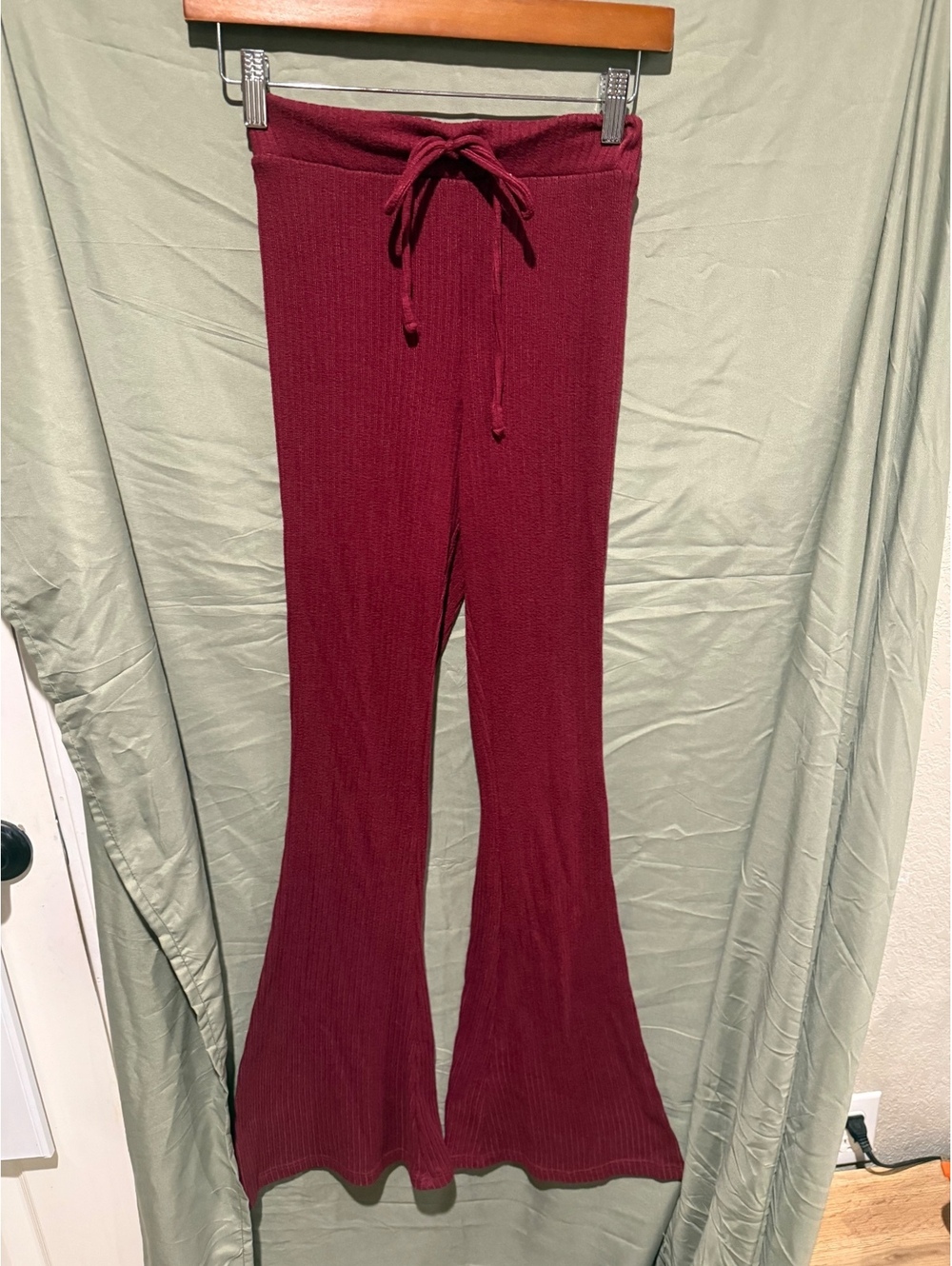 Burgundy ribbed flare pants